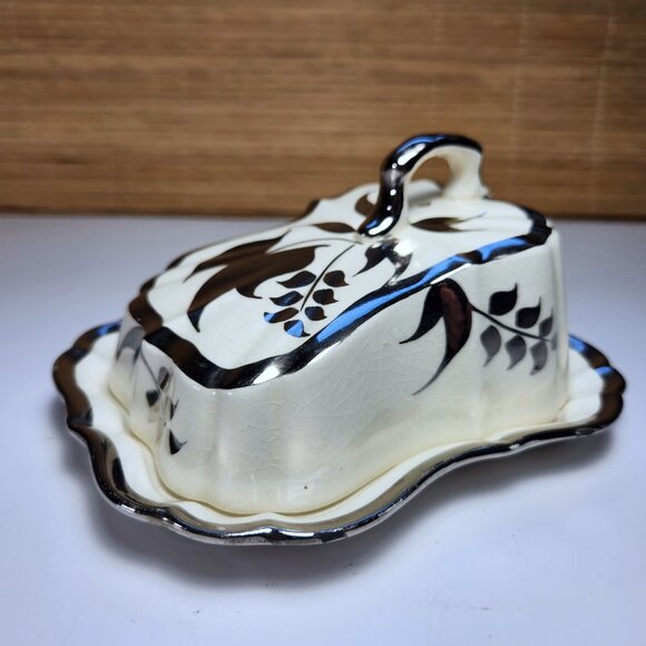 Antique Cheese Cloche Lancaster & Sandland Server Hand Painted Silver Lustre - Picture 3 of 9